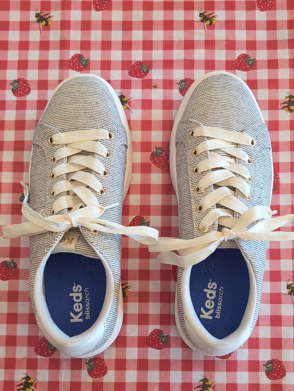 Keds Women's White and Gray Stripe Canvas Sneakers